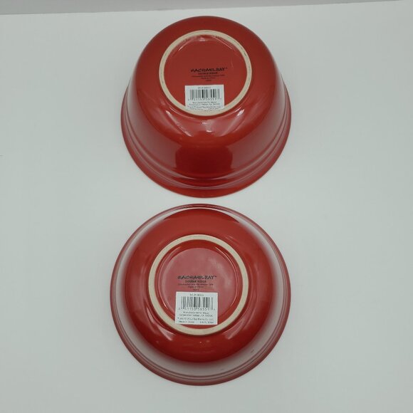 Rachael Ray Double Ridge Red Soup Cereal Bowls Embossed Bands Bowls - Picture 4 of 6